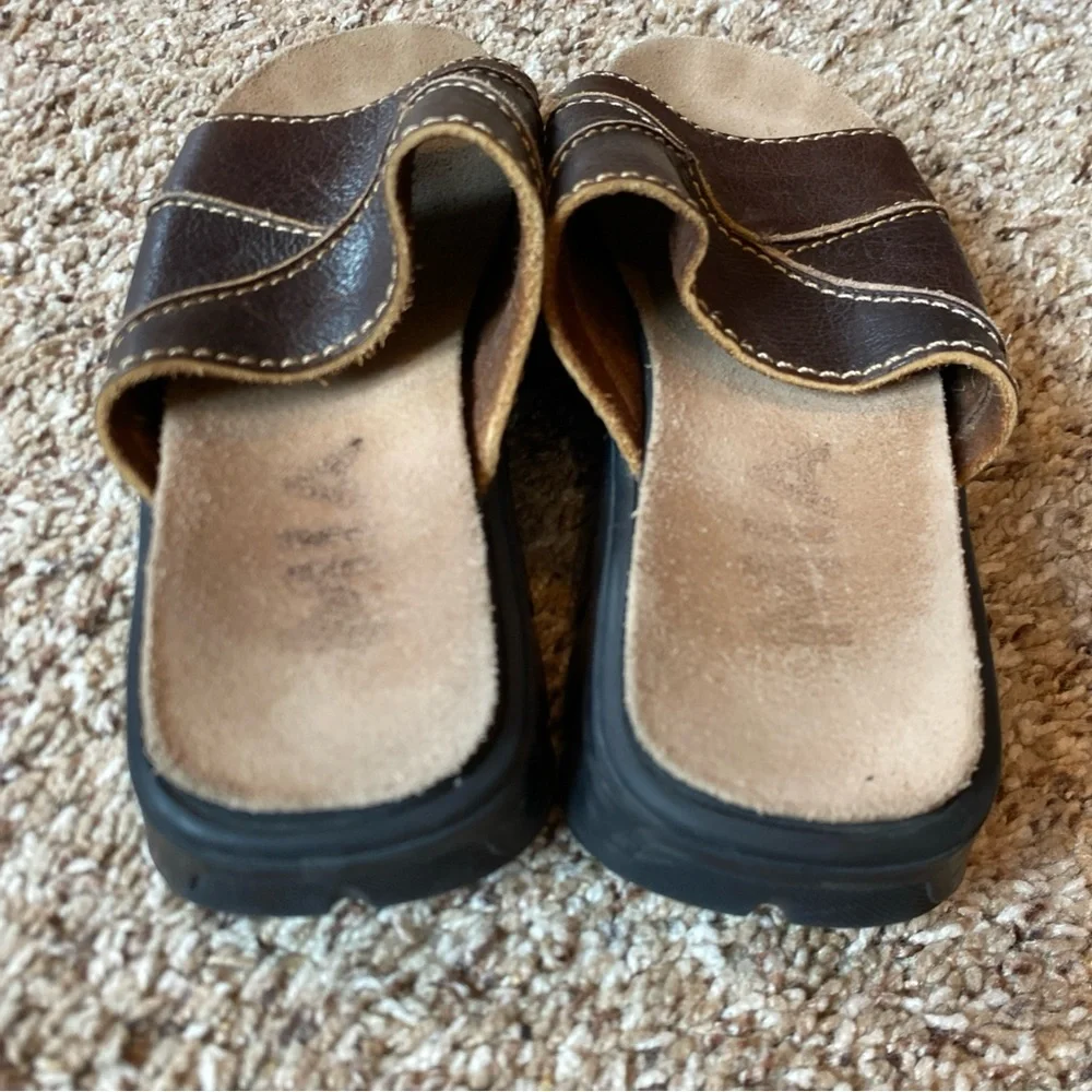 Mia Y2K Chunky Platform Leather Slip On Sandals Brown Womens Size 6 Vintage - Picture 5 of 5